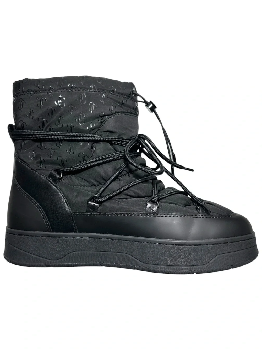Jimmy Choo Black Wanaka Logo Shell Leather Snow Ankle Boots size 40.5 US 10.5